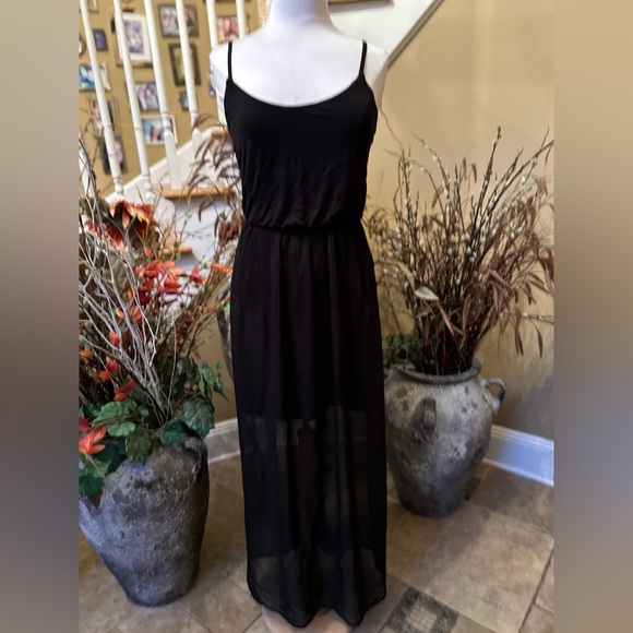 As U Wish Maxi Dress Size Small Black Sheer Skirt but partially lined. Pullover - Picture 1 of 5